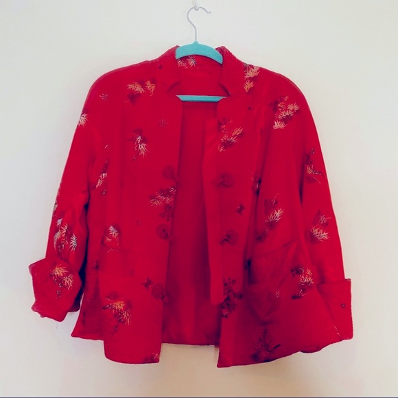 Red ‘Silk’ Quilted Blazer Medium - Picture 2 of 9